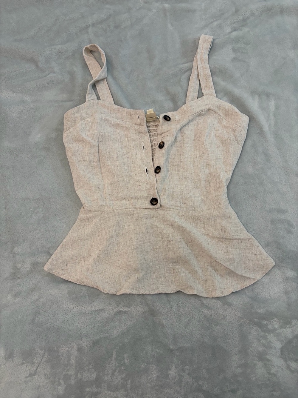 Monteau Linen-Blend Peplum Cami in Beige